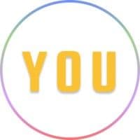 Yellow text 'YOU' inside a white circle with a colorful gradient border.