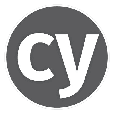 A circular logo featuring the white letters 'cY' on a dark gray background.