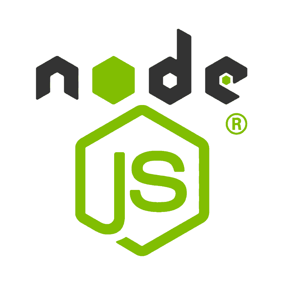 The official Node.js logo featuring green text and a hexagonal JavaScript symbol.