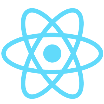 ReactJS logo, a light blue atomic structure symbol with orbiting electrons.
